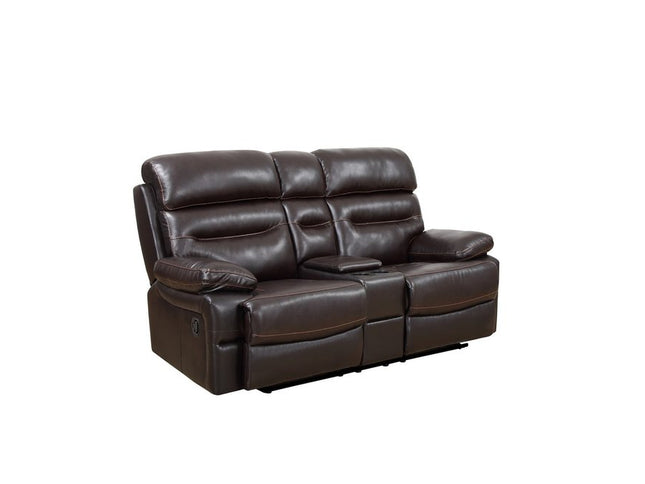 78" Brown Faux Leather Power Reclining Love Seat With Storage