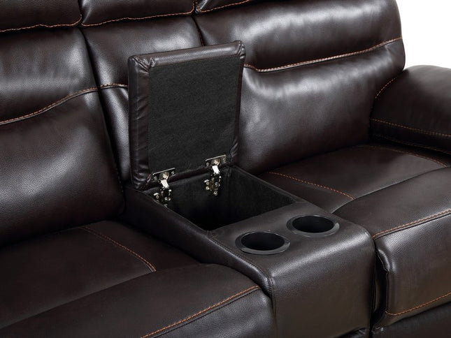 78" Brown Faux Leather Power Reclining Love Seat With Storage