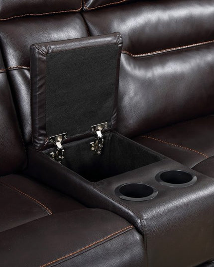 78" Brown Faux Leather Power Reclining Love Seat With Storage