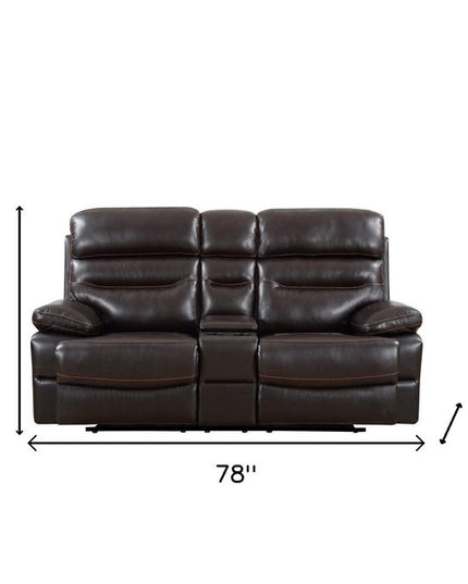78" Brown Faux Leather Power Reclining Love Seat With Storage