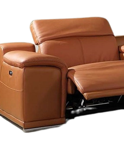 Camel Italian Leather Power Reclining U Shaped Eight Piece Corner Sectional With Console