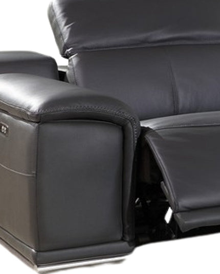 Gray Italian Leather Power Reclining U Shaped Six Piece Corner Sectional With Console