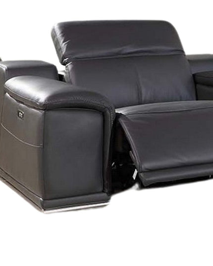 Gray Italian Leather Power Reclining U Shaped Eight Piece Corner Sectional With Console