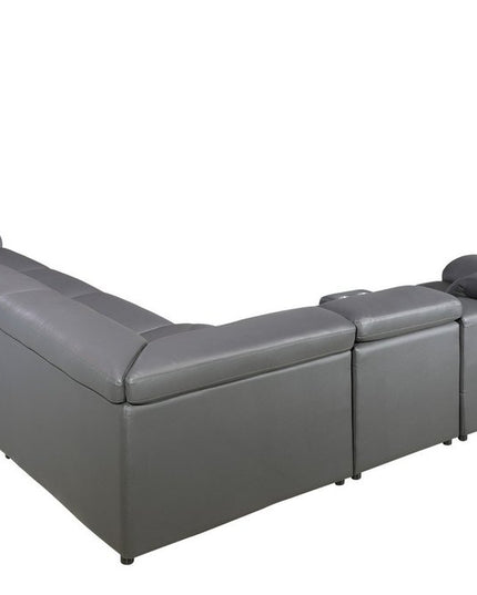 Gray Italian Leather Power Reclining U Shaped Eight Piece Corner Sectional With Console