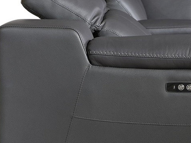 Gray Italian Leather Power Reclining U Shaped Eight Piece Corner Sectional With Console