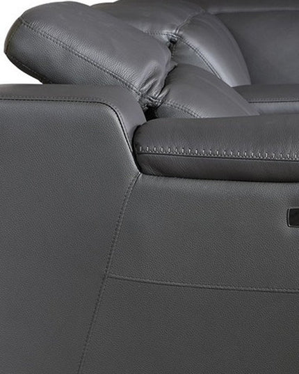 Gray Italian Leather Power Reclining U Shaped Eight Piece Corner Sectional With Console