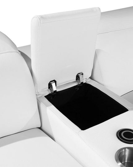 White Italian Leather Power Reclining U Shaped Six Piece Corner Sectional With Console