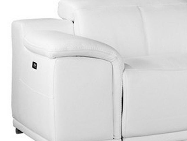 White Italian Leather Power Reclining U Shaped Seven Piece Corner Sectional With Console
