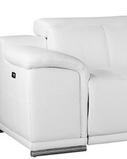 White Italian Leather Power Reclining U Shaped Seven Piece Corner Sectional With Console