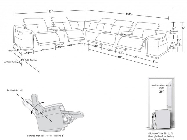 White Italian Leather Power Reclining U Shaped Eight Piece Corner Sectional With Console