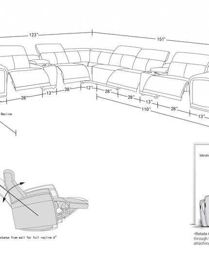 White Italian Leather Power Reclining U Shaped Eight Piece Corner Sectional With Console