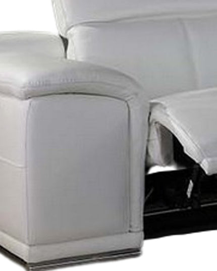 White Italian Leather Power Reclining U Shaped Eight Piece Corner Sectional With Console
