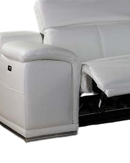 White Italian Leather Power Reclining U Shaped Eight Piece Corner Sectional With Console