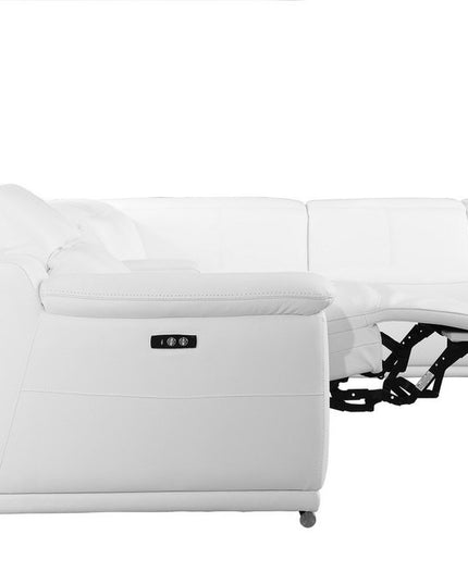 White Italian Leather Power Reclining U Shaped Eight Piece Corner Sectional With Console