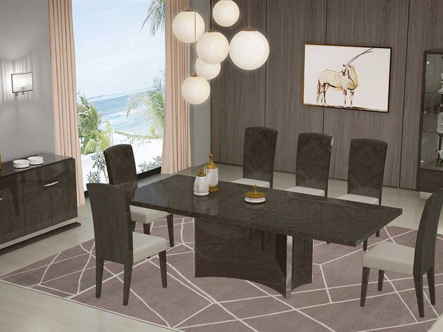 Seven Piece Gray Solid Wood Dining Set with Six Chairs