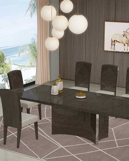 Seven Piece Gray Solid Wood Dining Set with Six Chairs