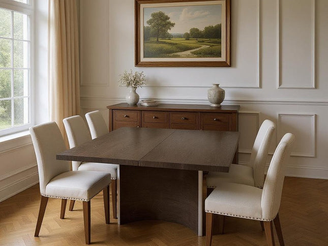 Seven Piece Gray Solid Wood Dining Set with Six Chairs