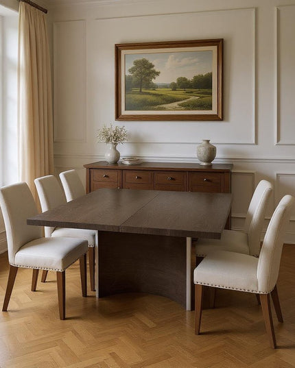 Seven Piece Gray Solid Wood Dining Set with Six Chairs