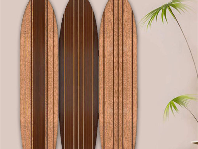 Warm Brown Long Board 3 Panel Room Divider Screen