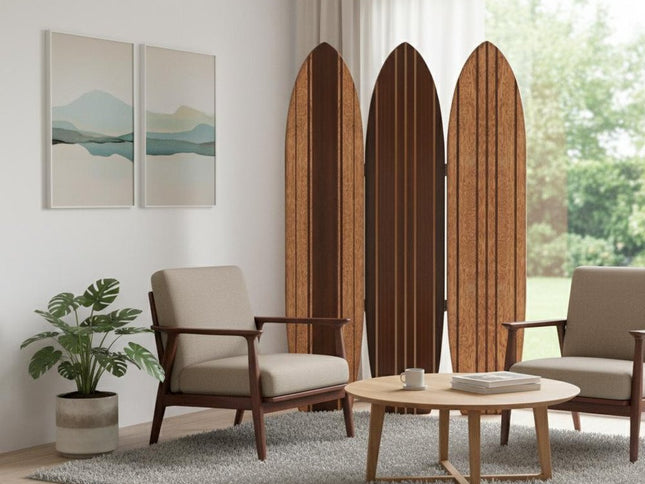 71" Brown Wood Folding Three Panel Screen Room Divider