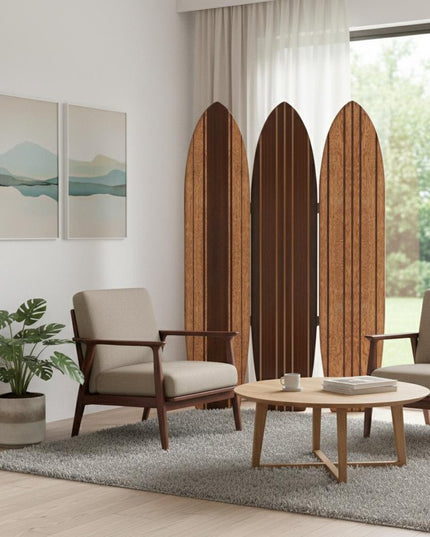 71" Brown Wood Folding Three Panel Screen Room Divider