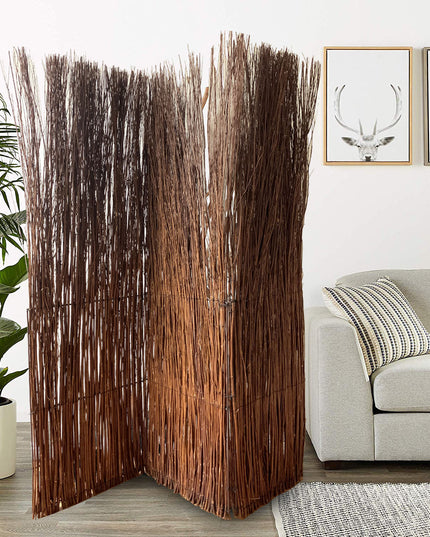 7' Rustic Willow Branch Three Panel Room Divider Screen