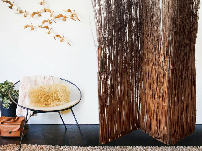 7' Rustic Willow Branch Three Panel Room Divider Screen