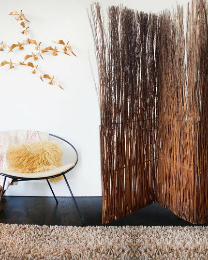 7' Rustic Willow Branch Three Panel Room Divider Screen