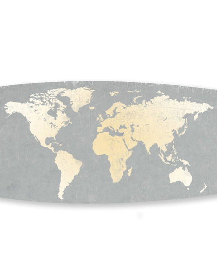 76" X 18" X 1" Grey And Gold World Map Surfboard Wall Art
