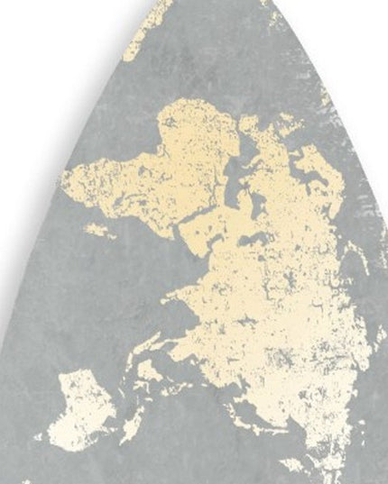76" X 18" X 1" Grey And Gold World Map Surfboard Wall Art