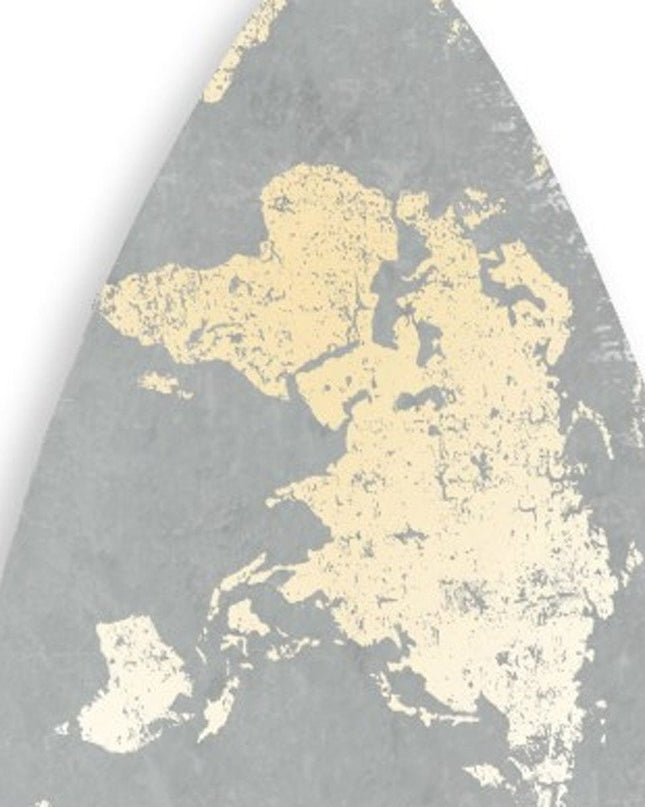 76" X 18" X 1" Grey And Gold World Map Surfboard Wall Art