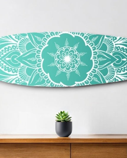 76" X 18" Blue and White Surfboard Floral Medallion Wood Wall Decor