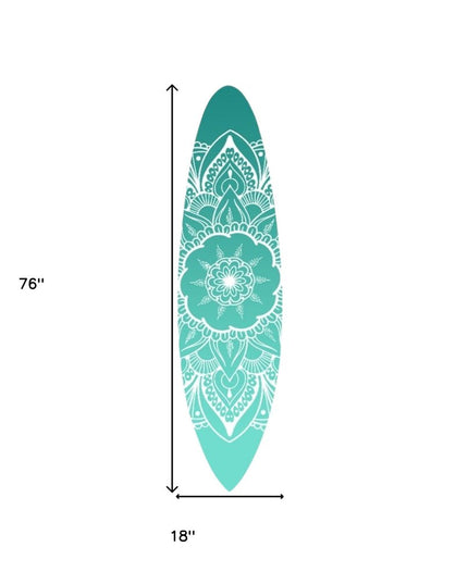 76" X 18" Blue and White Surfboard Floral Medallion Wood Wall Decor