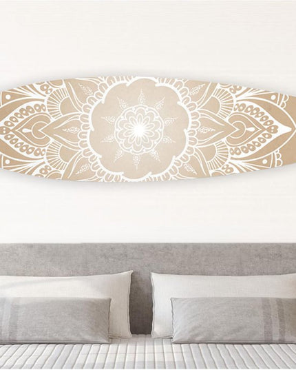 76" X 18" Tan and White Surfboard Floral Medallion Wood Hanging Dimensional Sculpture
