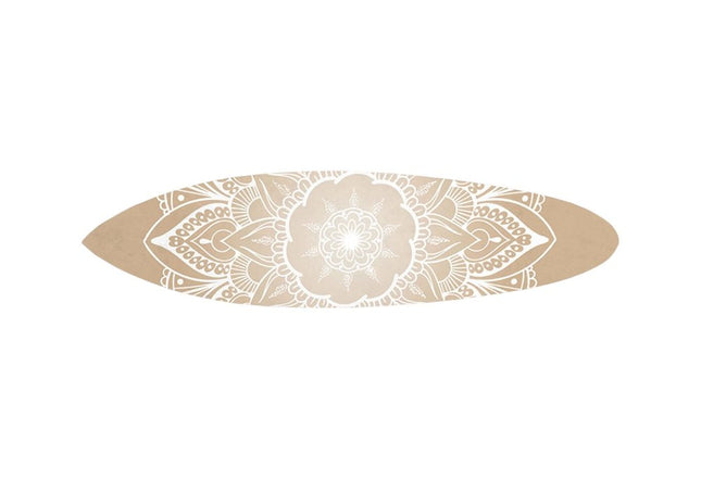 76" X 18" Tan and White Surfboard Floral Medallion Wood Hanging Dimensional Sculpture