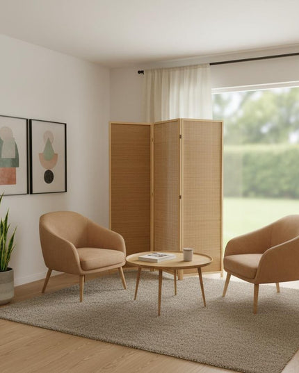 6" Light Bamboo 3 Panel Room Divider Screen