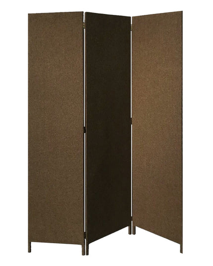 Brown Upholstered 3 Panel Room Divider Screen