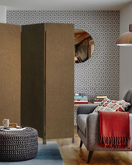 Brown Upholstered 3 Panel Room Divider Screen