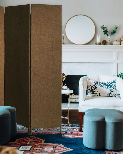 Brown Upholstered 3 Panel Room Divider Screen