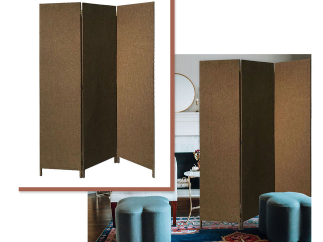 Brown Upholstered 3 Panel Room Divider Screen