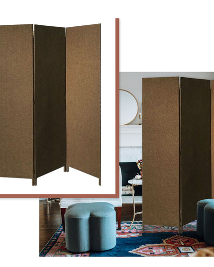 Brown Upholstered 3 Panel Room Divider Screen