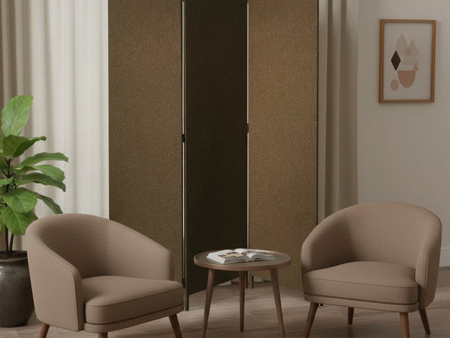 Brown Upholstered 3 Panel Room Divider Screen
