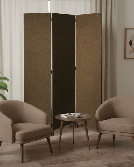 Brown Upholstered 3 Panel Room Divider Screen