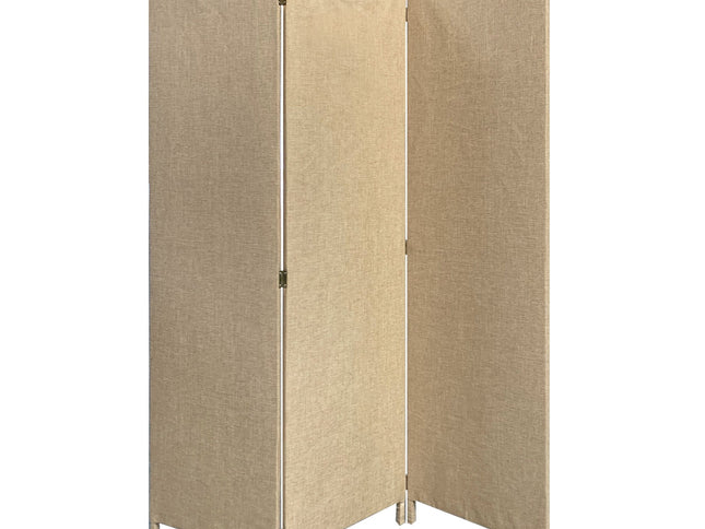 Brown Upholstered 3 Panel Room Divider Screen