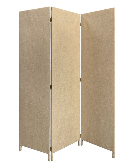 Brown Upholstered 3 Panel Room Divider Screen