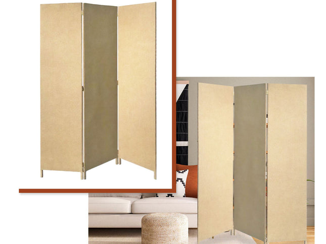 Brown Upholstered 3 Panel Room Divider Screen
