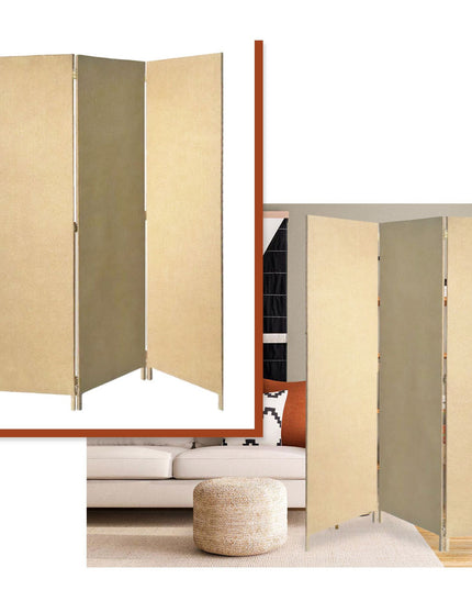 Brown Upholstered 3 Panel Room Divider Screen