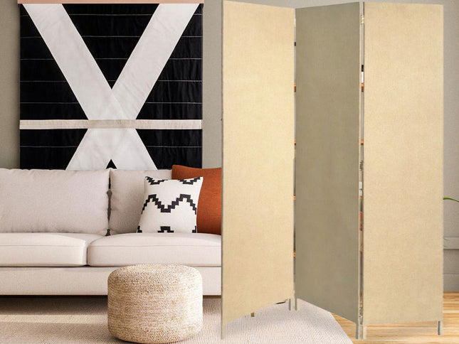 Brown Upholstered 3 Panel Room Divider Screen
