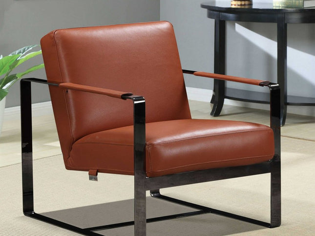 28" Camel And Black Genuine Leather Arm Chair