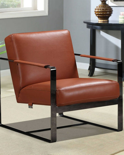 28" Camel And Black Genuine Leather Arm Chair